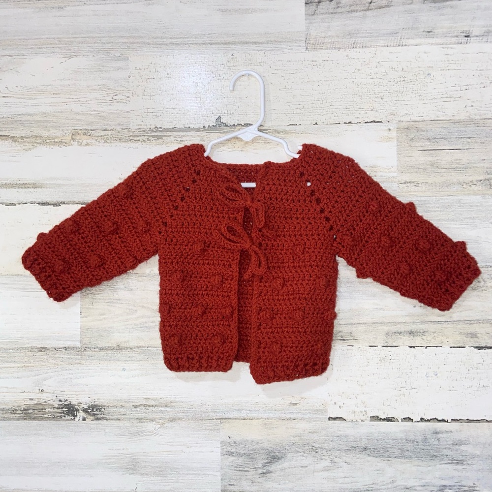 Handmade Kids Crochet Cardigan - Rust
